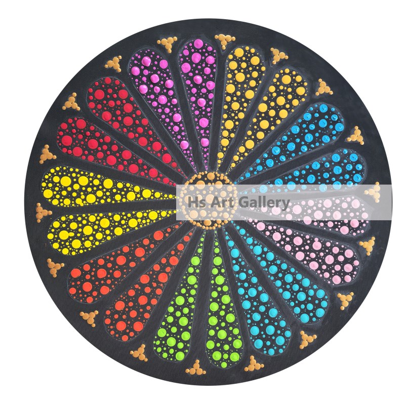 Flower Shaped Mandala Artwork on Circle Canvas 10
